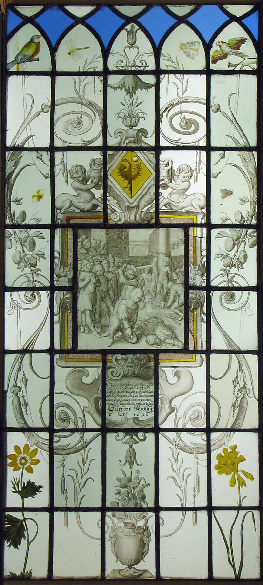 The Beheading of Roman Sons (one of two), Stained glass, Dutch 