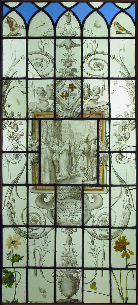 Man Addressing a Crowd (one of two), Stained glass, Dutch 