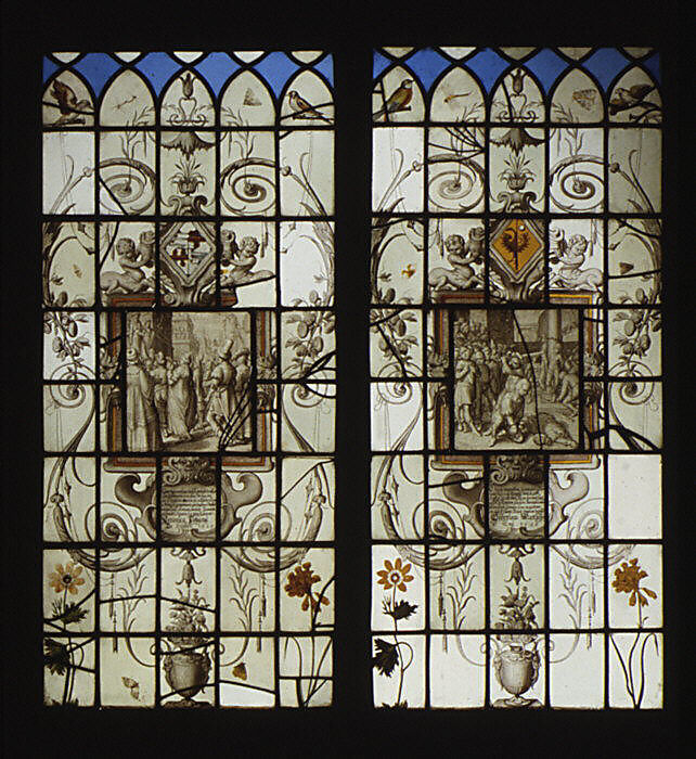Man Addressing a Crowd (one of two), Stained glass, Dutch