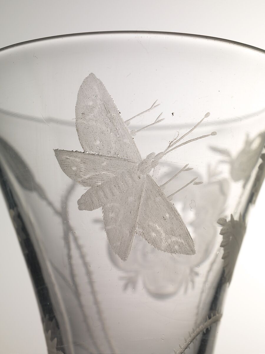 Wineglass with Jacobite emblems, Glass, British