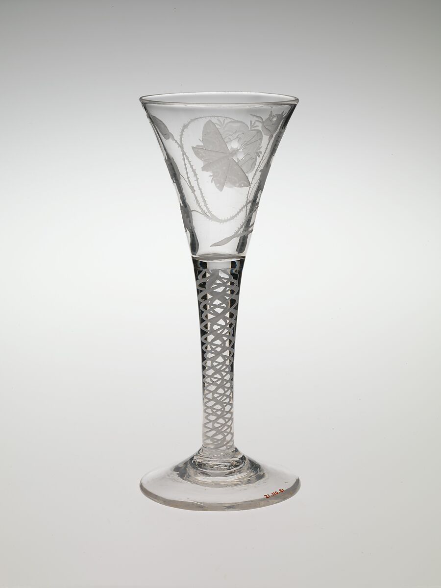 Wineglass with Jacobite emblems, Glass, British