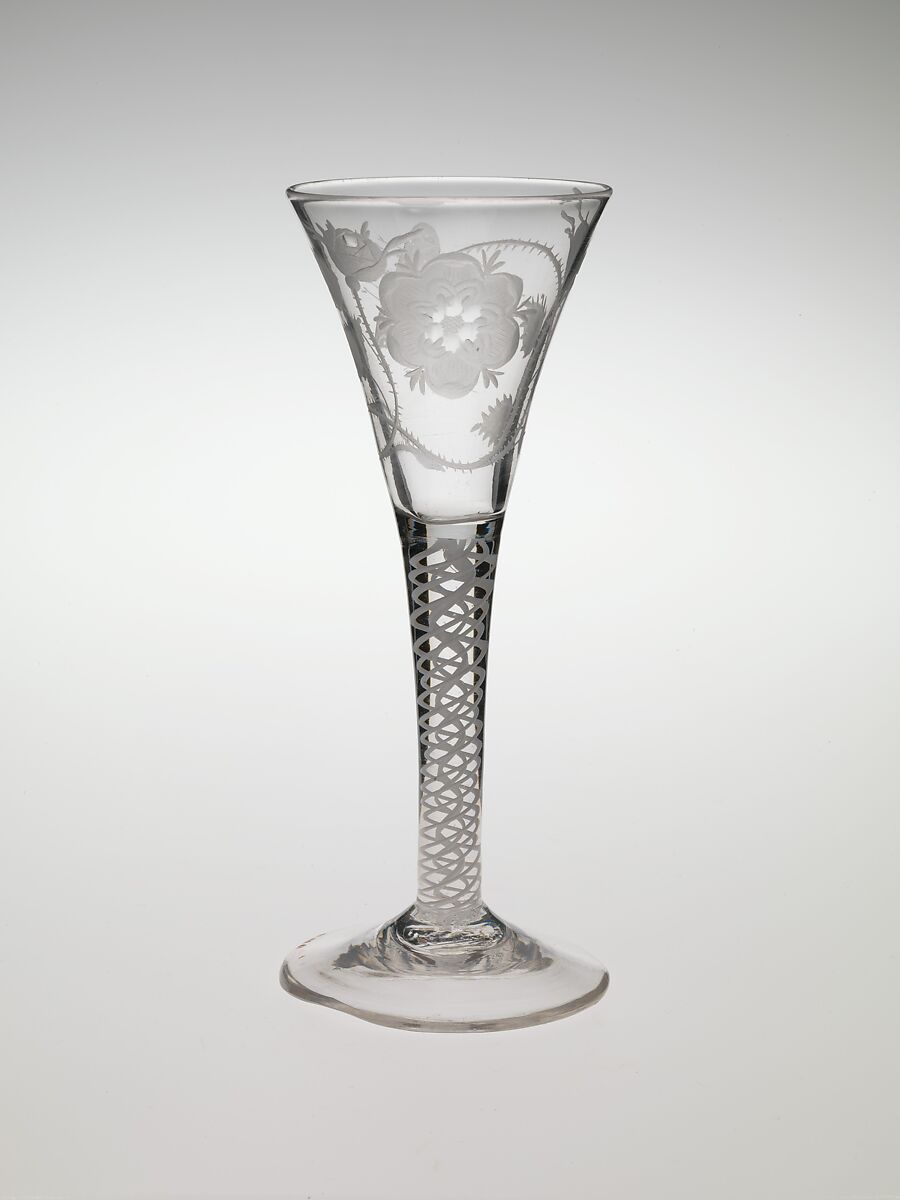 Wineglass with Jacobite emblems, Glass, British 