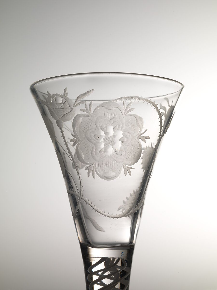 Wineglass with Jacobite emblems, Glass, British