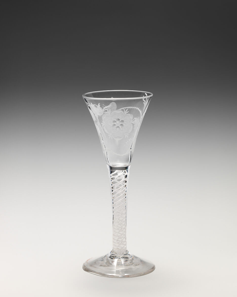 Wineglass with Jacobite emblems, Glass, British