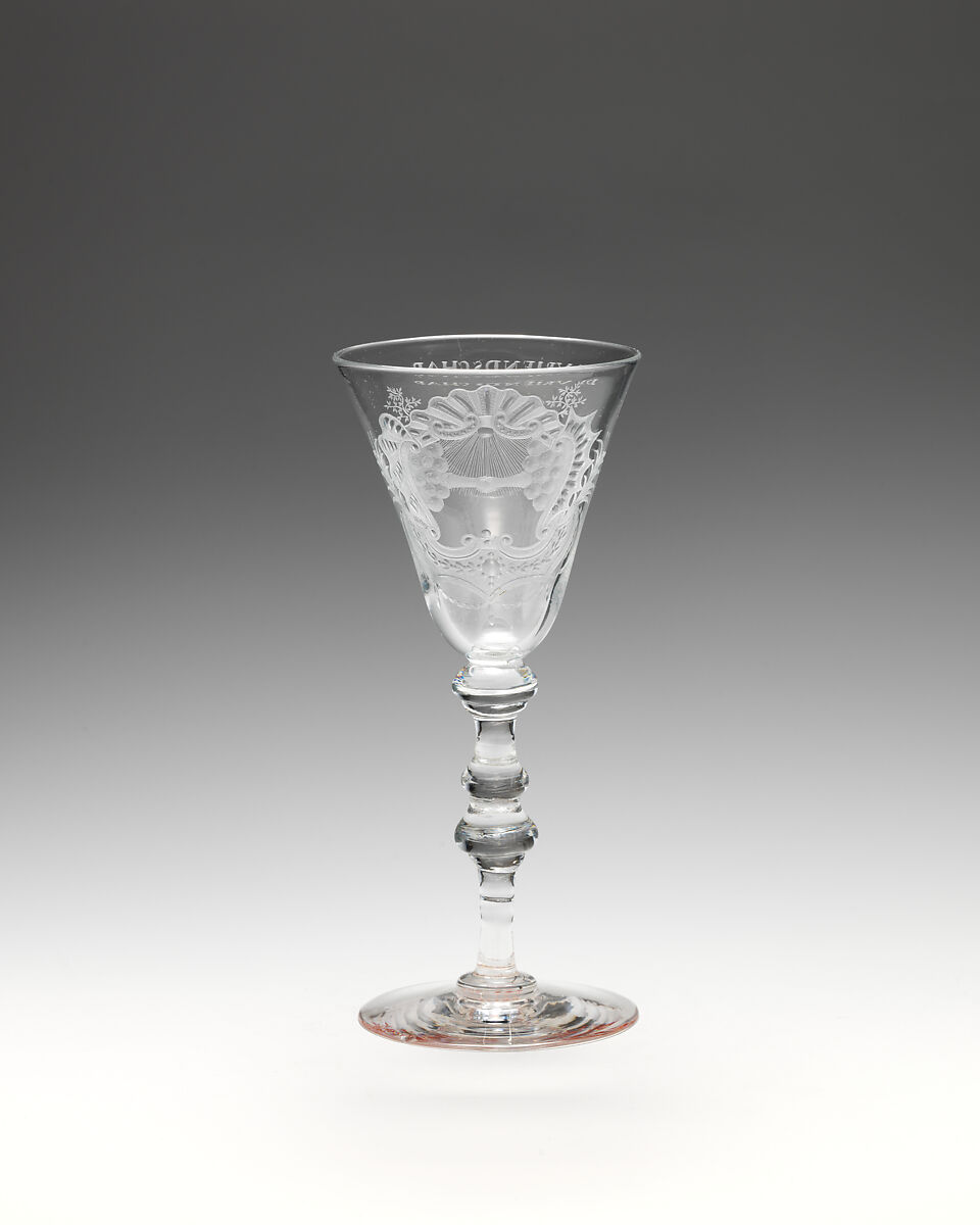 Wineglass, Engraved by Jacob Sang (Dutch, active Amsterdam, 1752–62), Glass, British, Newcastle glass with Dutch, Amsterdam engraving 