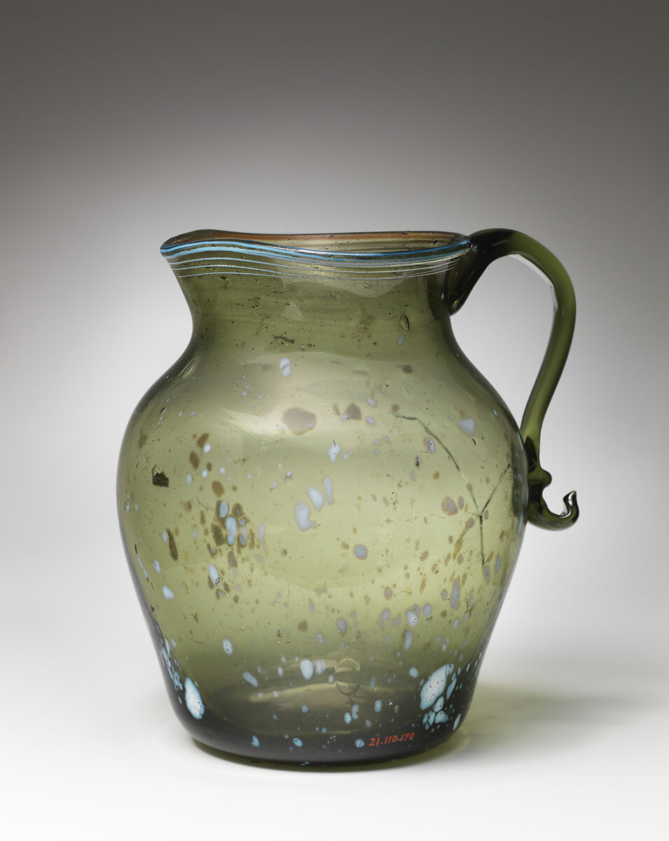 Jug, Glass, probably British, Nailsea 