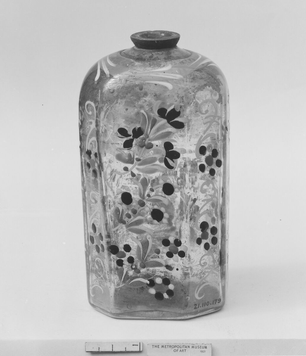 Bottle, Glass; metal, probably German 