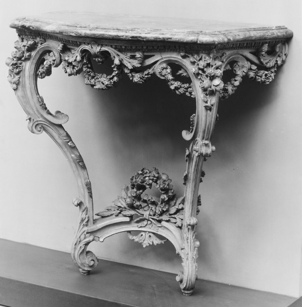 Console table, Style of Jean-Baptiste Joseph Delafosse (French, Paris 1721–1806 Paris), Carved and painted wood; marble, French