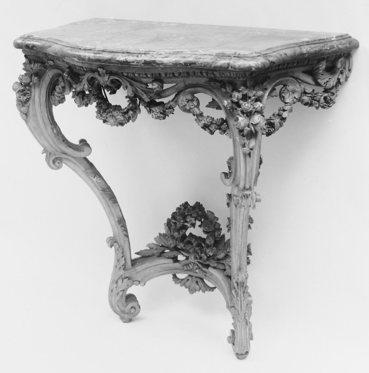 Console table, Style of Jean-Baptiste Joseph Delafosse (French, Paris 1721–1806 Paris), Carved and painted wood; marble, French