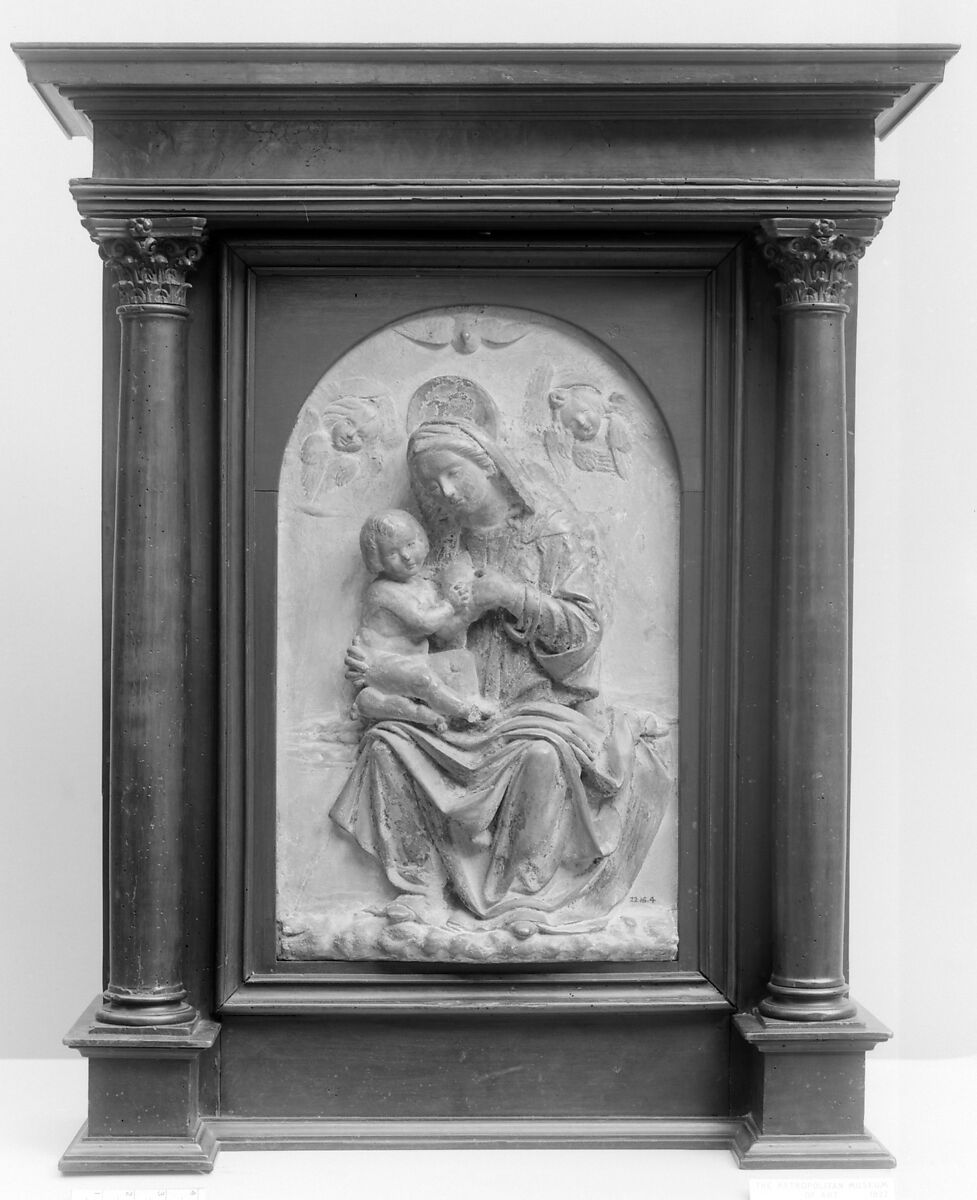 Madonna and Child, Relief: terracotta, with remains of polychromy; frame: walnut (?), possibly Italian, Florence