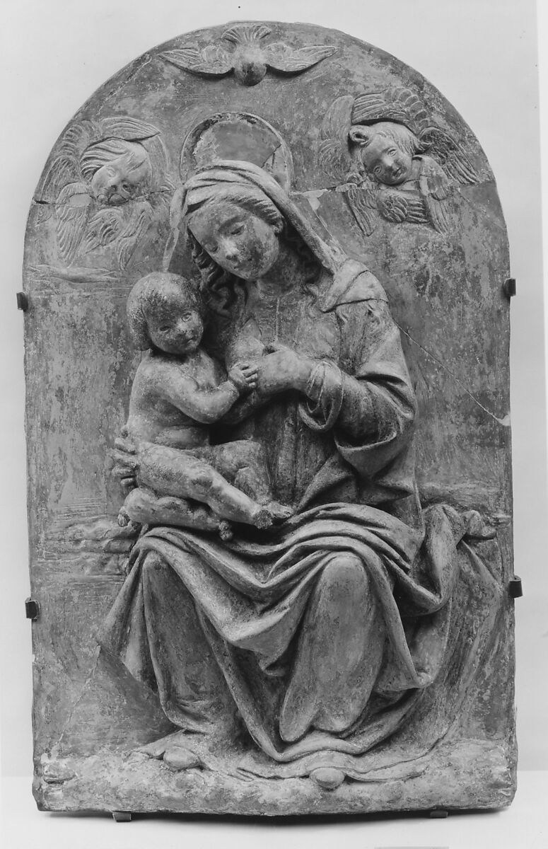 Madonna and Child, Relief: terracotta, with remains of polychromy; frame: walnut (?), possibly Italian, Florence 