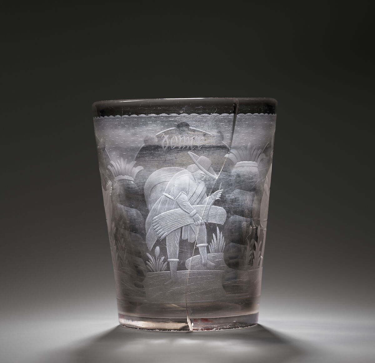 Tumbler with allegorical figures of the Seasons, Glass, probably Bohemian