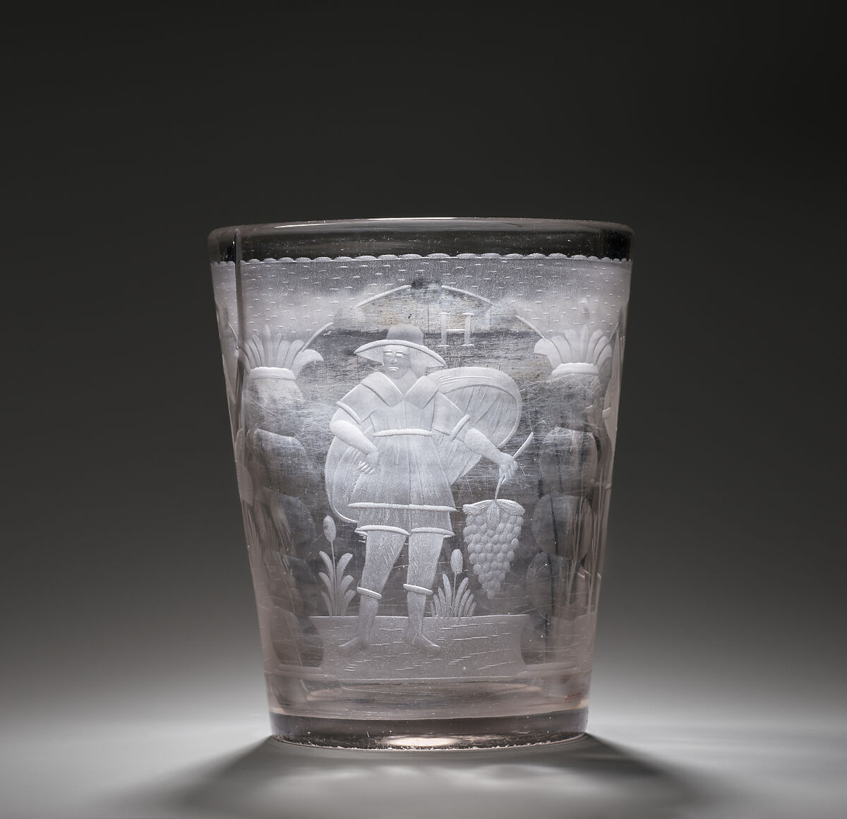 Tumbler with allegorical figures of the Seasons, Glass, probably Bohemian