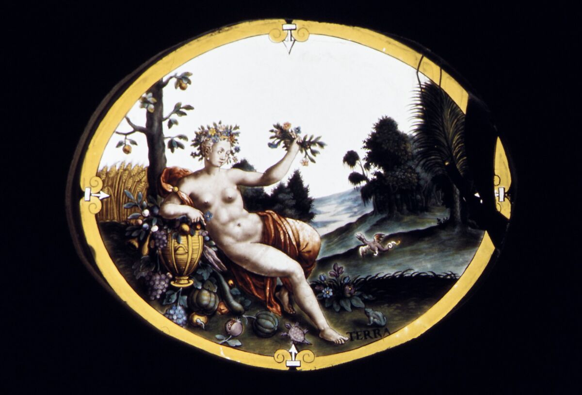 The Elements: Earth, Attributed to the workshop of Christoph Murer (Swiss, Zurich 1558–1614 Winterthur), Painted and stained glass, Swiss, Zurich 