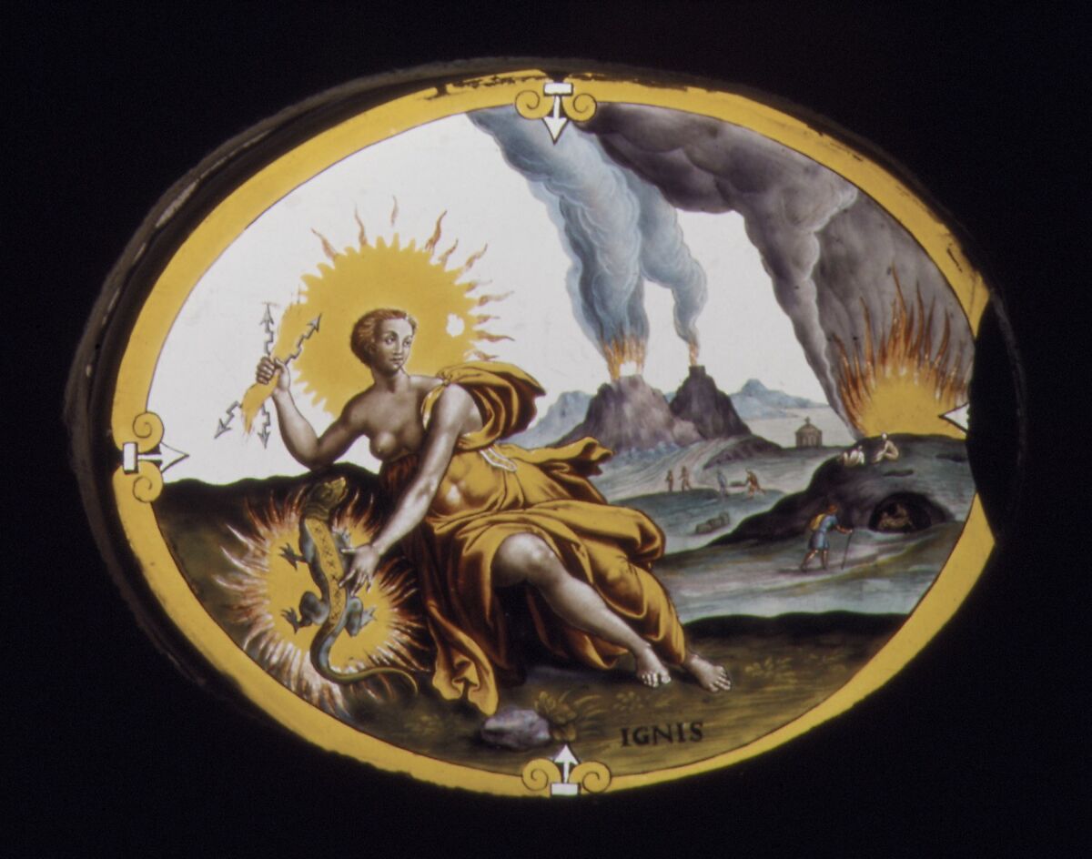 The Elements: Fire, Attributed to the workshop of Christoph Murer (Swiss, Zurich 1558–1614 Winterthur), Painted and stained glass, Swiss, Zurich 