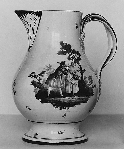 Pitcher (part of a set), Creamware, probably British, Leeds with probably London decoration 