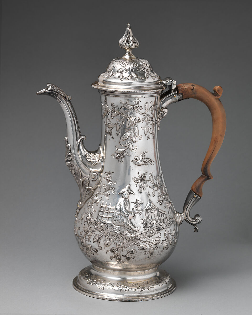 Coffeepot, William Priest (active 1749–73, died between 1802–11), Silver, British, London 