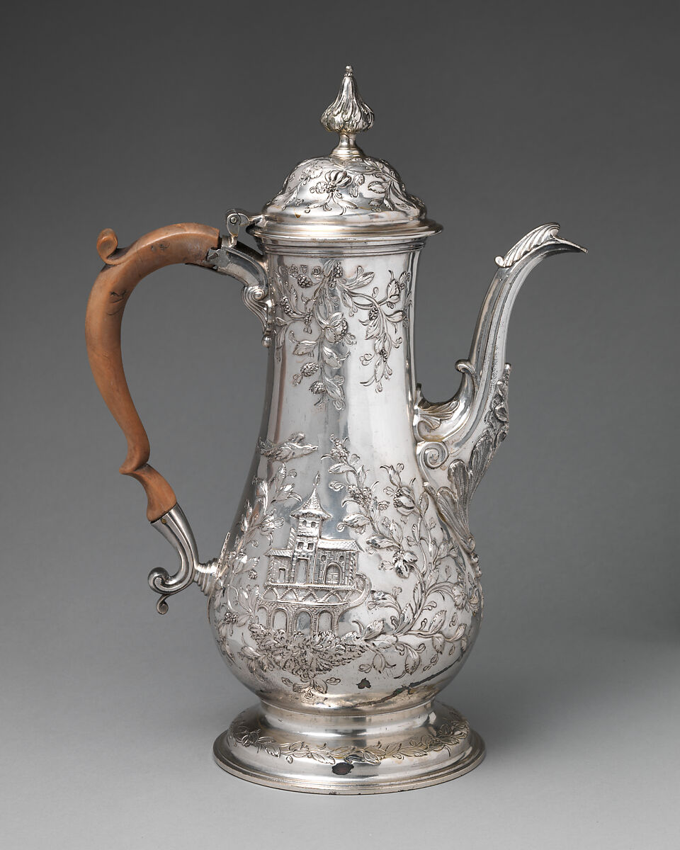 Coffeepot, William Priest (active 1749–73, died between 1802–11), Silver, British, London