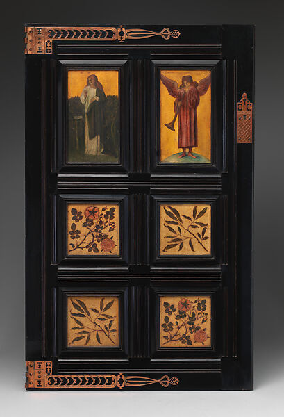 Door (part of a set), Probably painted by Charles Fairfax Murray (British, London 1849–1919 London), Painted and ebonized mahogany, copper mounts, British, London 