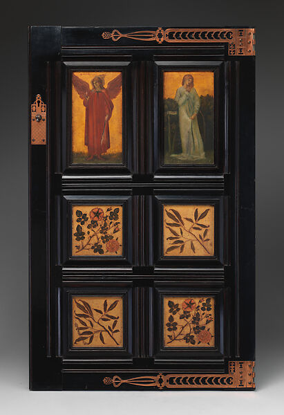 Door (part of a set), Probably painted by Charles Fairfax Murray (British, London 1849–1919 London), Painted and ebonized mahogany, copper mounts, British, London 