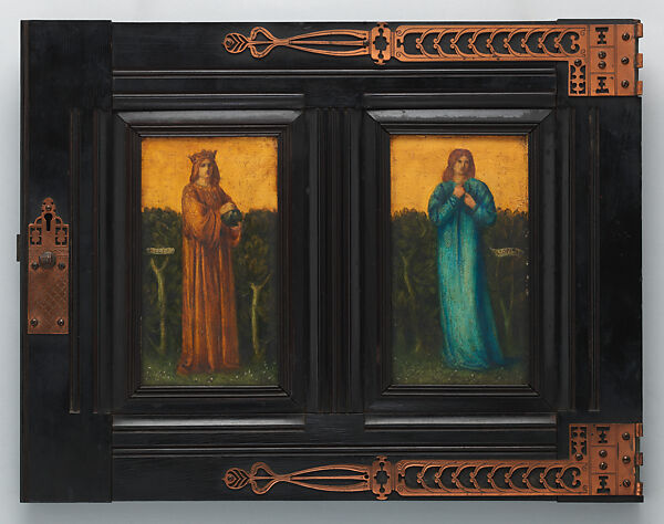 Door (part of a set), Probably painted by Charles Fairfax Murray (British, London 1849–1919 London), Painted and ebonized mahogany, copper mounts, British, London 