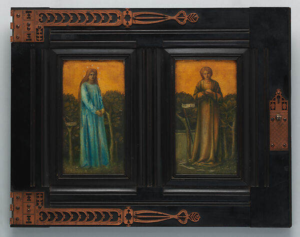 Door (part of a set), Probably painted by Charles Fairfax Murray (British, London 1849–1919 London), Painted and ebonized mahogany, copper mounts, British, London 