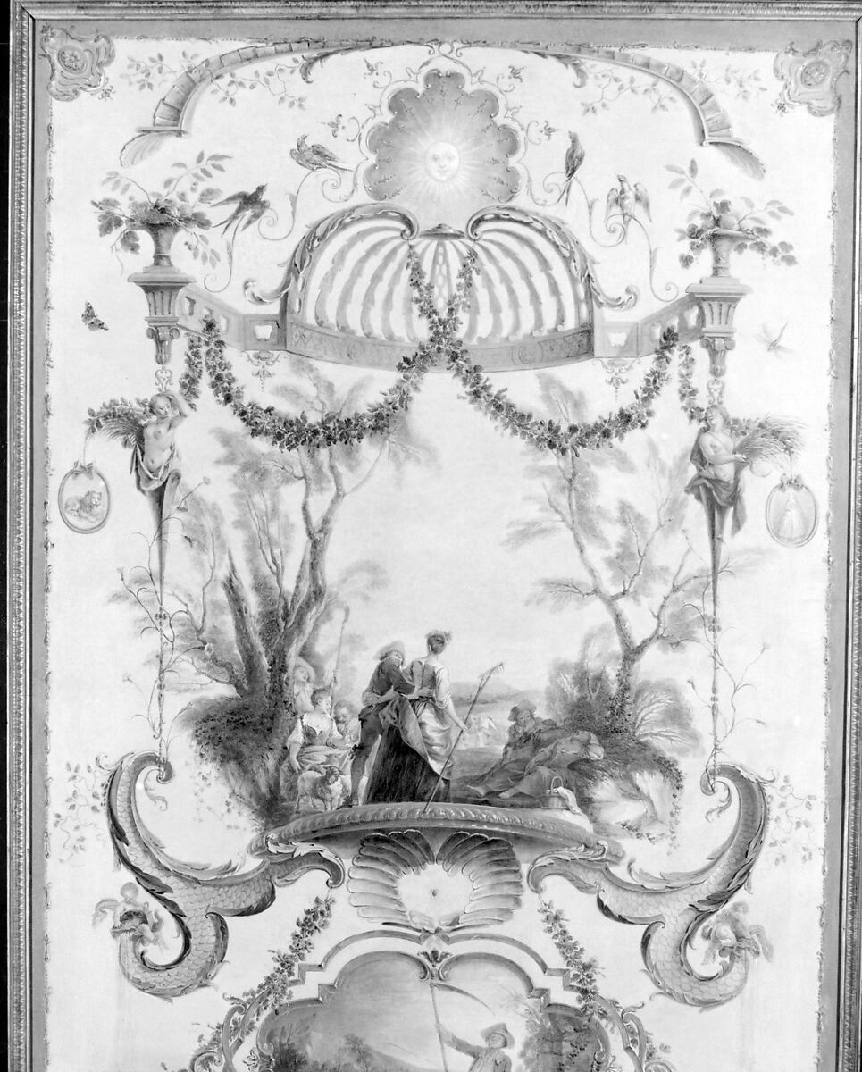 July and August (part of a set illustrating months of the year), Follower of Antoine Watteau (French, Valenciennes 1684–1721 Nogent-sur-Marne), Oil on canvas; wood frame, painted yellow and gilded, French