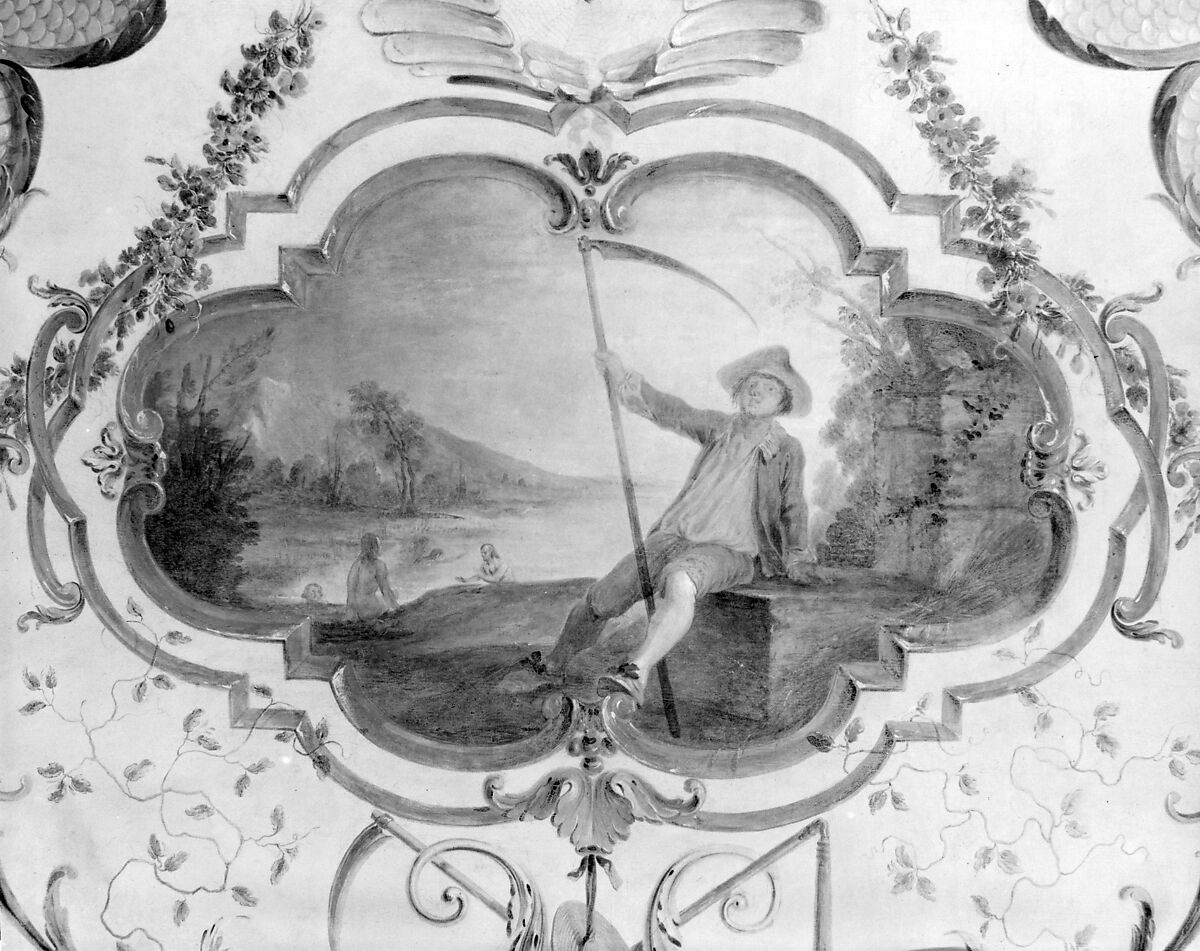 July and August (part of a set illustrating months of the year), Follower of Antoine Watteau (French, Valenciennes 1684–1721 Nogent-sur-Marne), Oil on canvas; wood frame, painted yellow and gilded, French