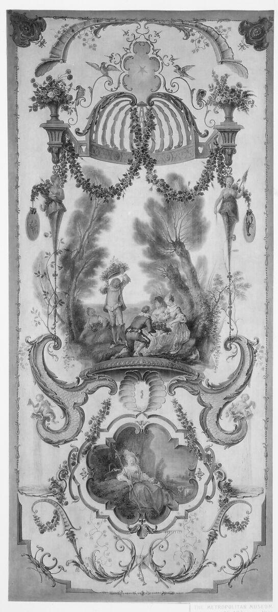 May and June (part of a set illustrating the months of the year), Follower of Antoine Watteau (French, Valenciennes 1684–1721 Nogent-sur-Marne), Oil on canvas; wood frame, painted yellow and gilded, French