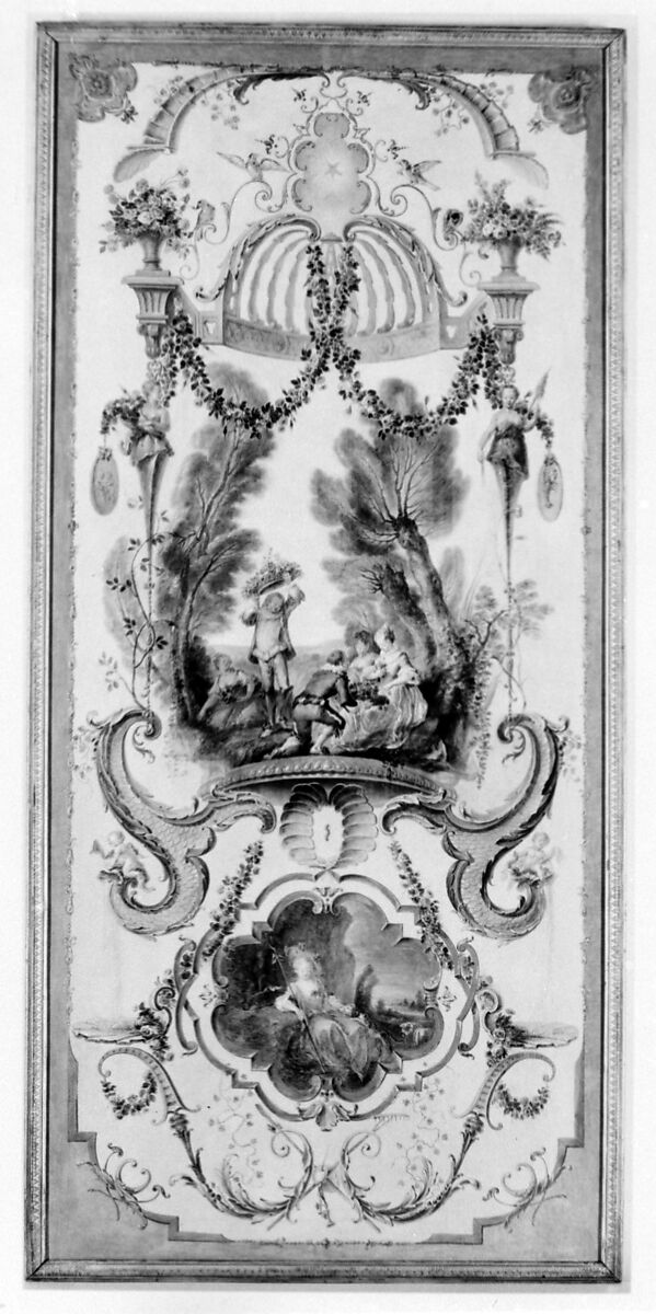 May and June (part of a set illustrating the months of the year), Follower of Antoine Watteau (French, Valenciennes 1684–1721 Nogent-sur-Marne), Oil on canvas; wood frame, painted yellow and gilded, French