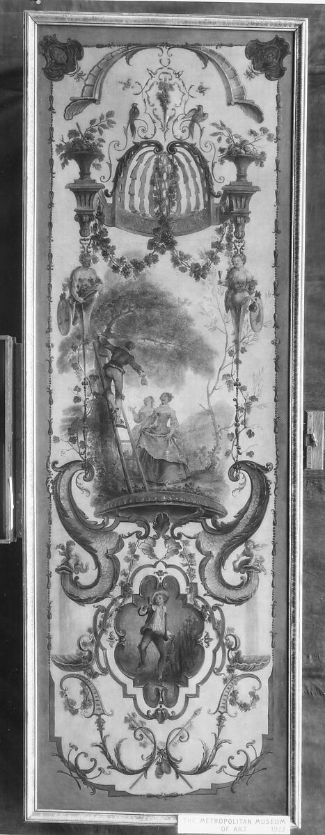 September and October (part of a set illustrating the months of the year), Follower of Antoine Watteau (French, Valenciennes 1684–1721 Nogent-sur-Marne), Oil on canvas; wood frame, painted yellow and gilded, French