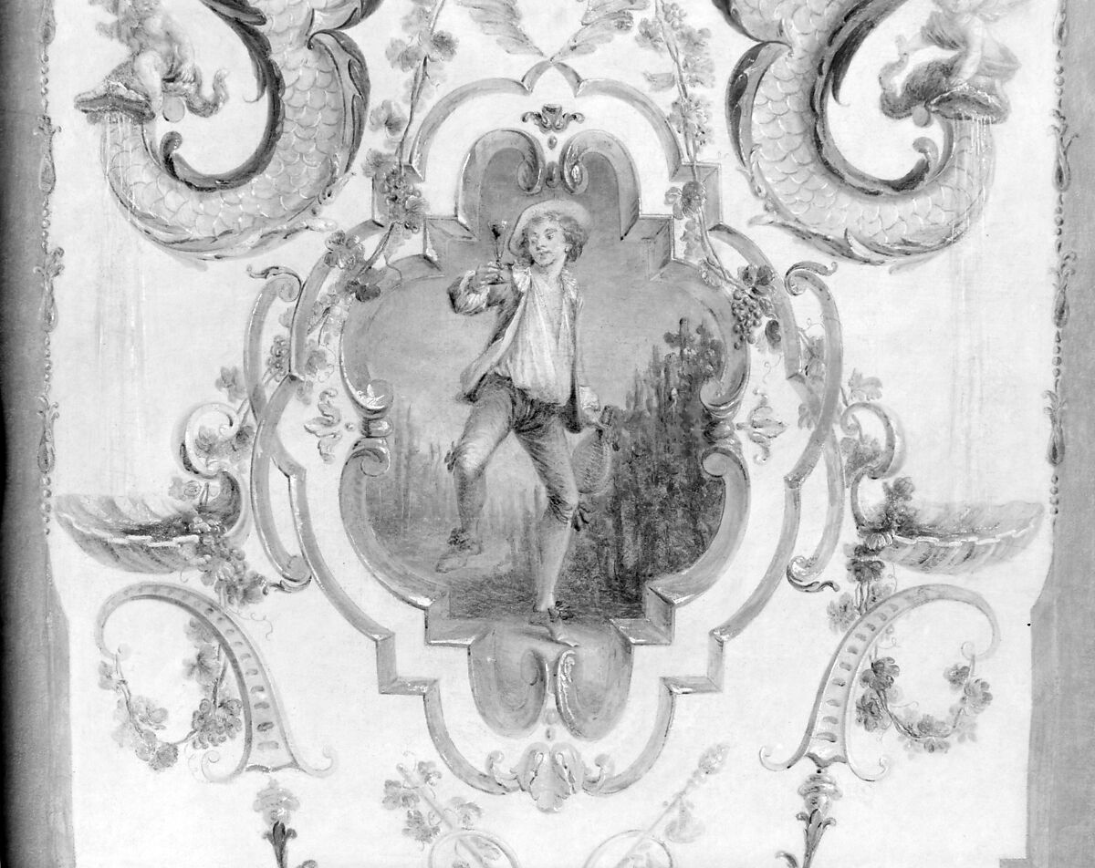 September and October (part of a set illustrating the months of the year), Follower of Antoine Watteau (French, Valenciennes 1684–1721 Nogent-sur-Marne), Oil on canvas; wood frame, painted yellow and gilded, French