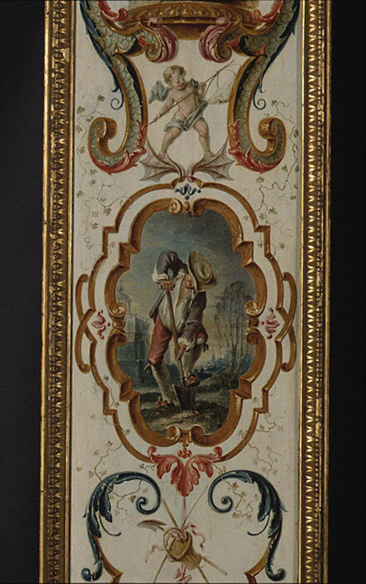 March and April (part of a set illustrating the months of the year), Follower of Antoine Watteau (French, Valenciennes 1684–1721 Nogent-sur-Marne), Oil on panel; wood frame, painted yellow and gilded, French