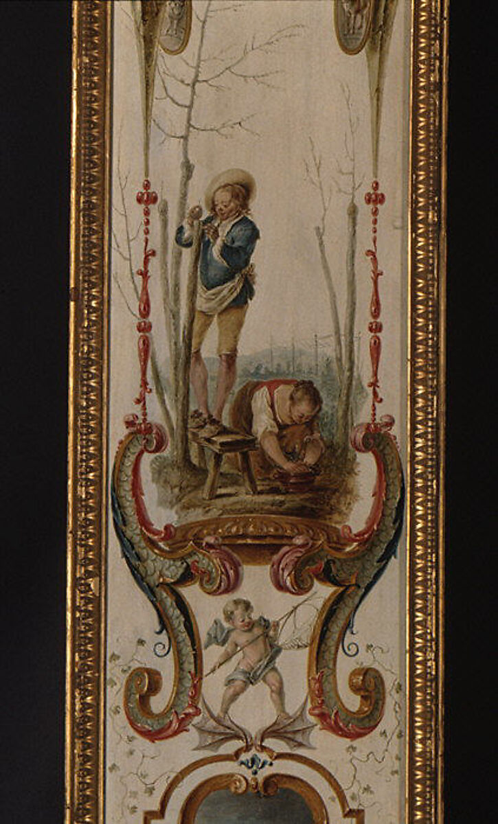 March and April (part of a set illustrating the months of the year), Follower of Antoine Watteau (French, Valenciennes 1684–1721 Nogent-sur-Marne), Oil on panel; wood frame, painted yellow and gilded, French