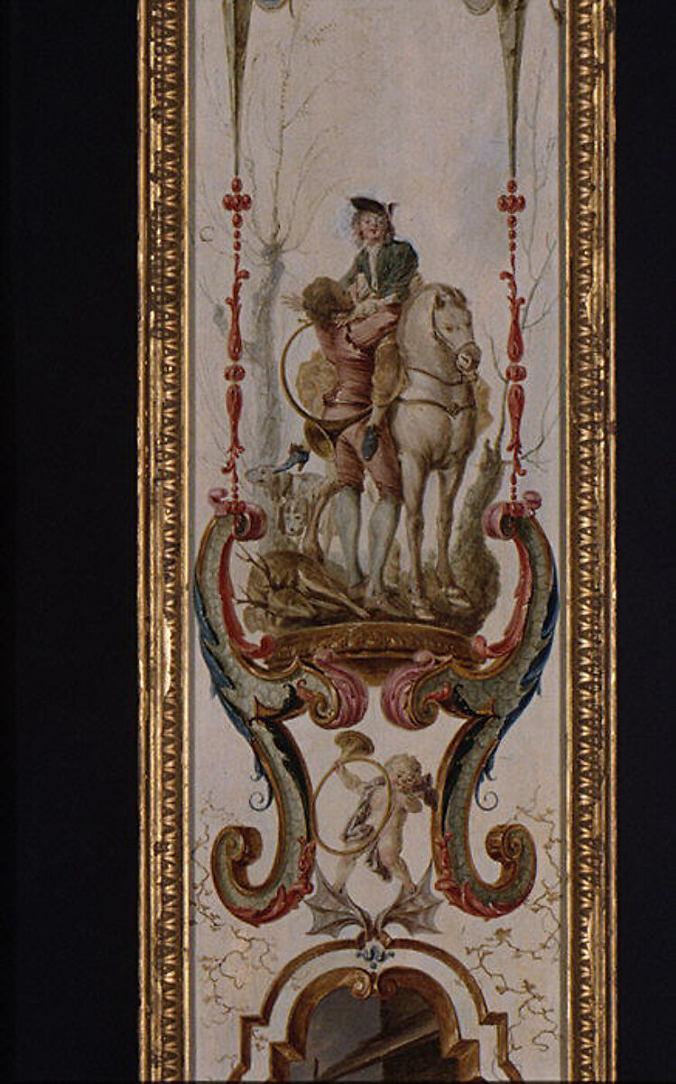 November and December (part of a set illustrating the months of the year), Follower of Antoine Watteau (French, Valenciennes 1684–1721 Nogent-sur-Marne), Oil on panel; wood frame, painted yellow and gilded, French