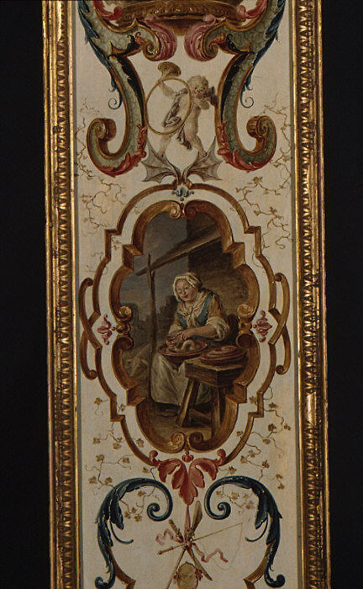 November and December (part of a set illustrating the months of the year), Follower of Antoine Watteau (French, Valenciennes 1684–1721 Nogent-sur-Marne), Oil on panel; wood frame, painted yellow and gilded, French