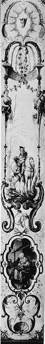 November and December (part of a set illustrating the months of the year), Follower of Antoine Watteau (French, Valenciennes 1684–1721 Nogent-sur-Marne), Oil on panel; wood frame, painted yellow and gilded, French