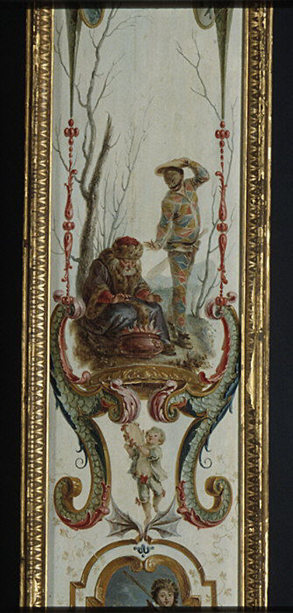 January and February (part of a set illustrating the months of the year), Follower of Antoine Watteau (French, Valenciennes 1684–1721 Nogent-sur-Marne), Oil on panel; wood frame, painted yellow and gilded, French