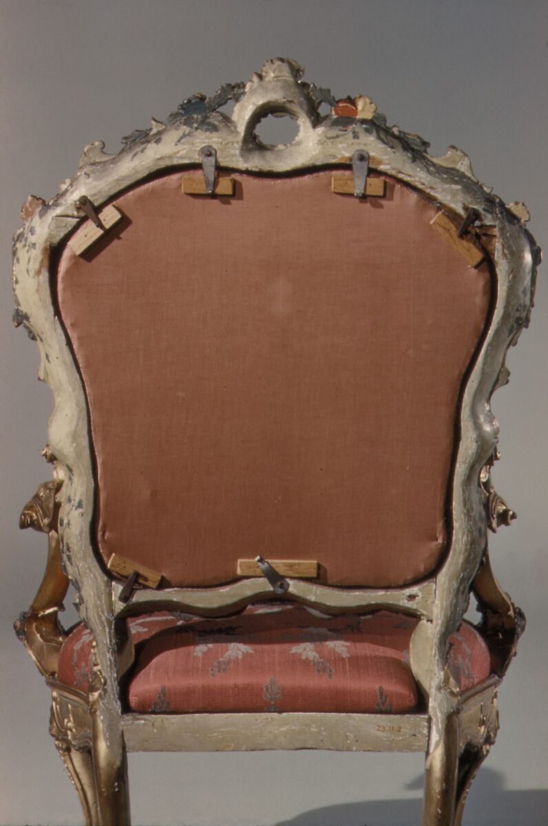 Armchair, Pine, carved, painted and gilded; velvet, Italian, Venice