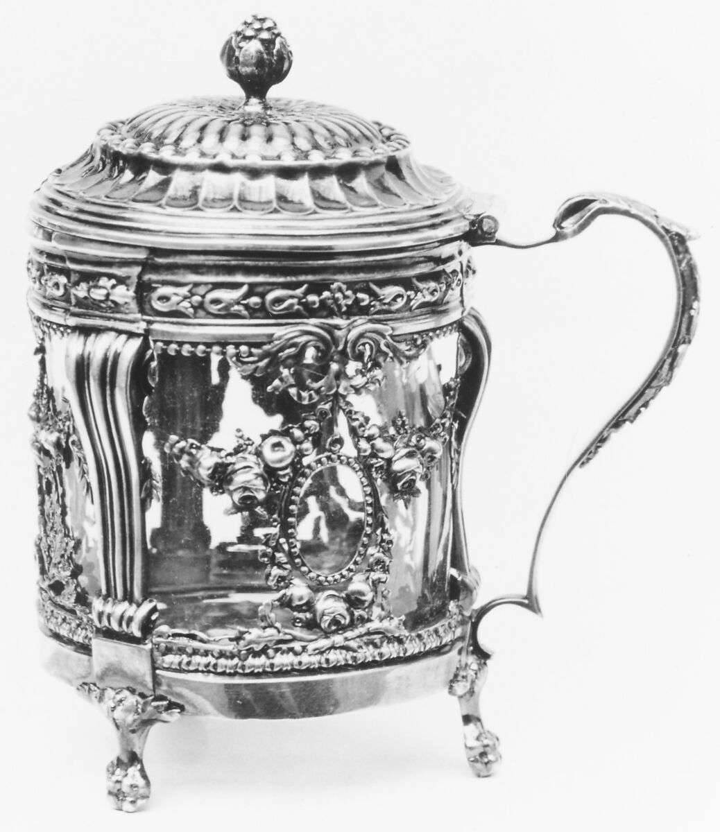 Mustard pot, Pierre-François Coste (master 1782, active 1793), Silver; glass, French, Paris 