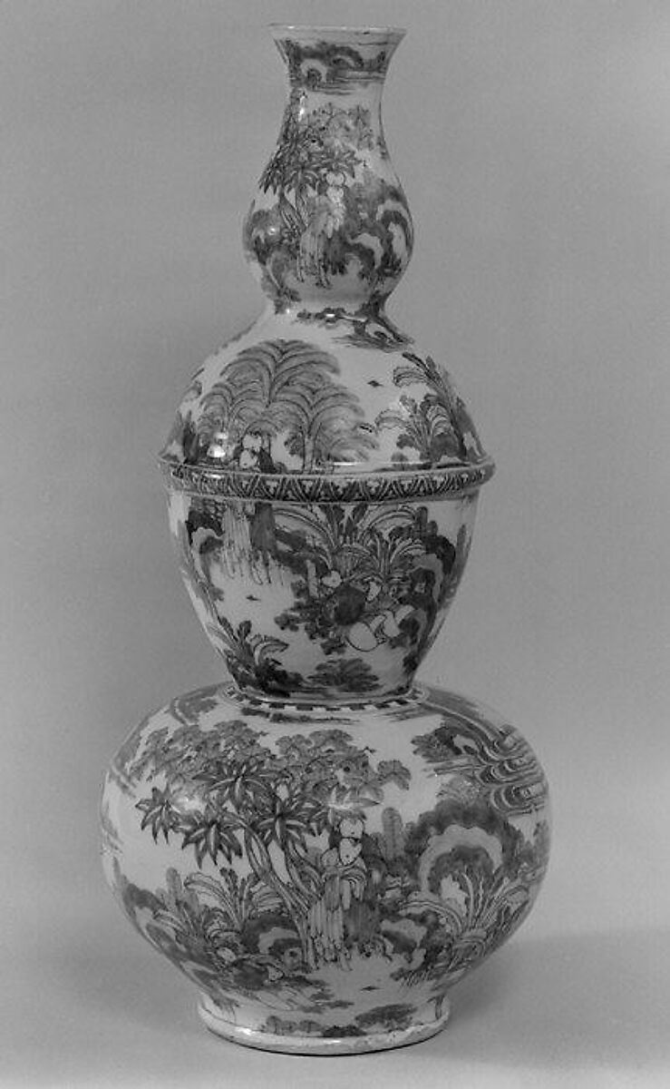 Pair of "triple-gourd" vases, Tin-glazed earthenware, Dutch, Delft