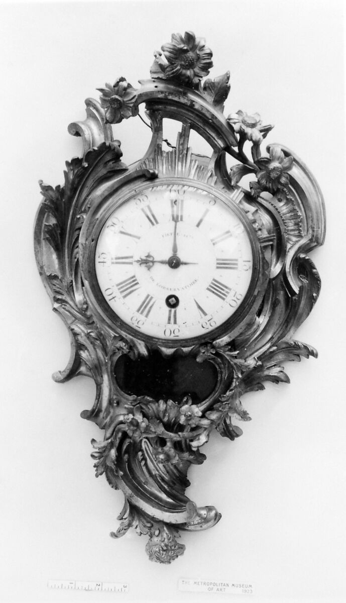 Wall clock (cartel), Clockmaker: Jean-Jacques Fieffé (French, ca. 1700, died 1770), Case: gilded bronze; Dial: white enamel, French, Paris 