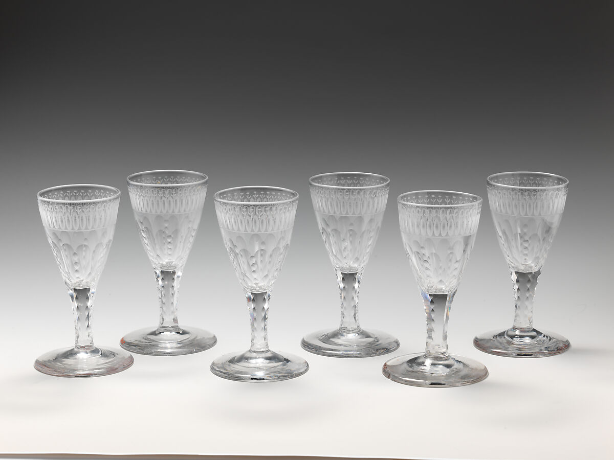 Wine or cordial glasses (set of six), Glass, British