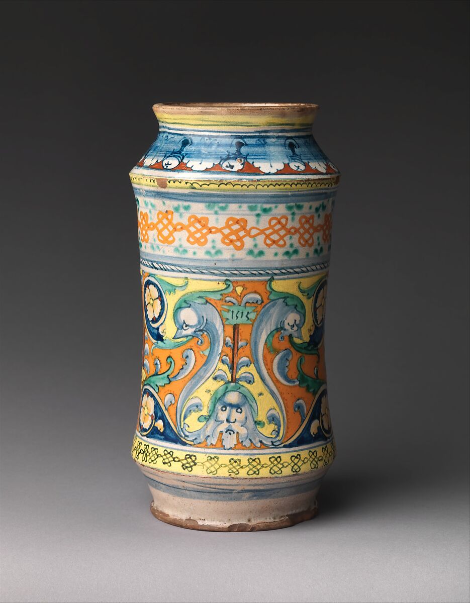 Albarello, Maiolica (tin-glazed earthenware), Italian, Siena