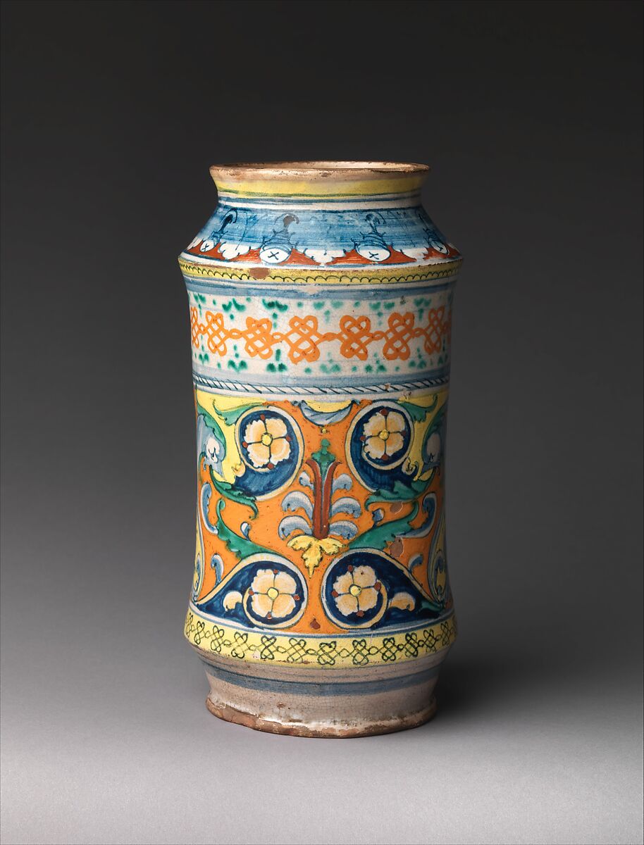 Albarello, Maiolica (tin-glazed earthenware), Italian, Siena