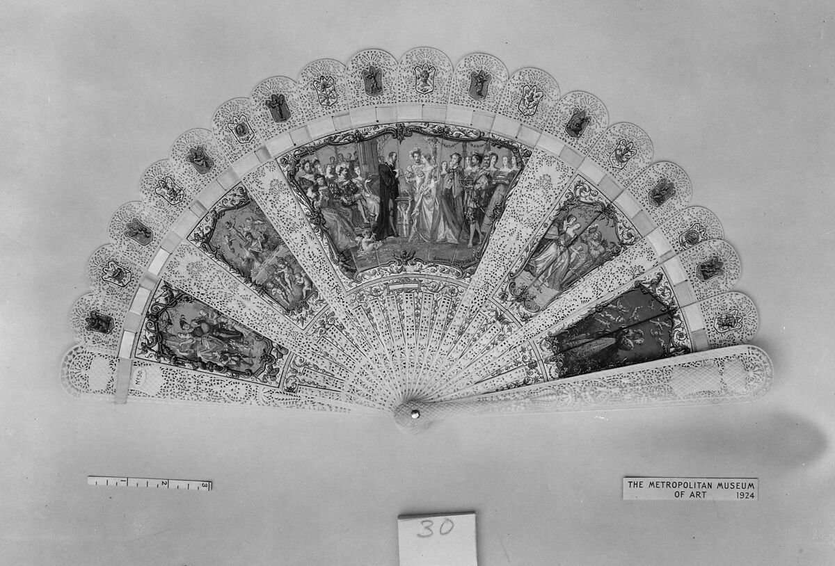 Fan, Edouard Moreau (French, 1825–1878), Ivory, paint, silk ribbon, French