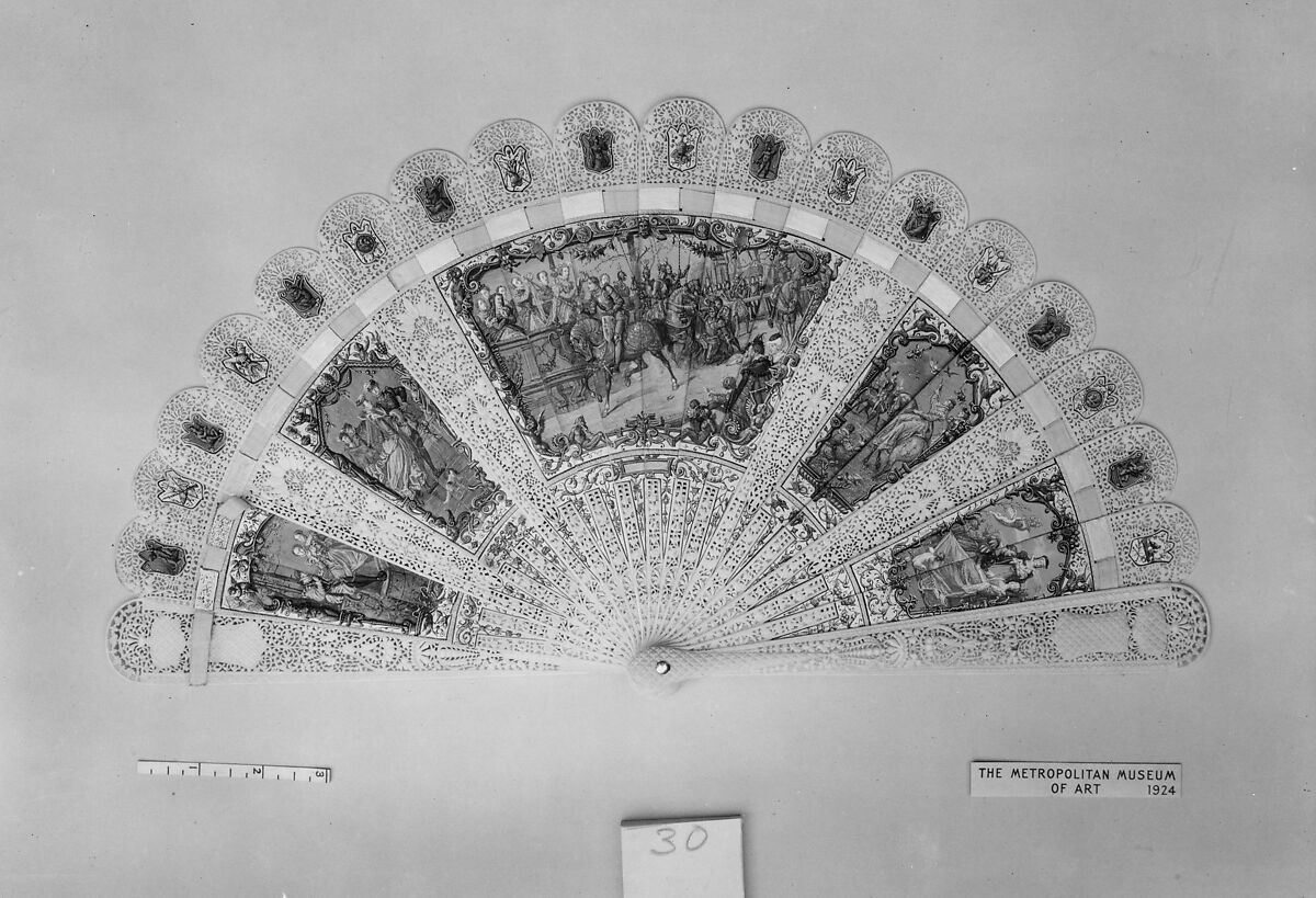 Fan, Edouard Moreau (French, 1825–1878), Ivory, paint, silk ribbon, French