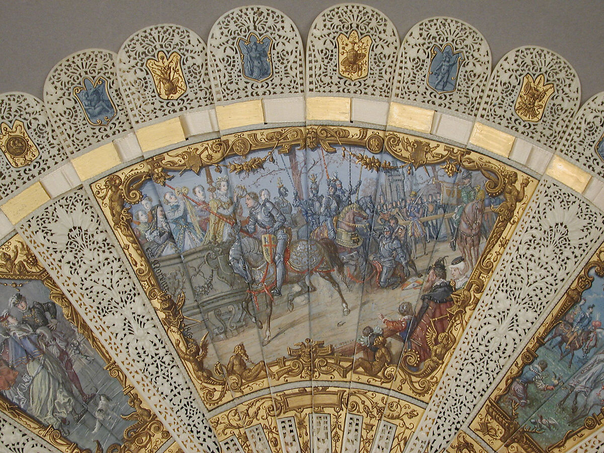 Fan, Edouard Moreau (French, 1825–1878), Ivory, paint, silk ribbon, French