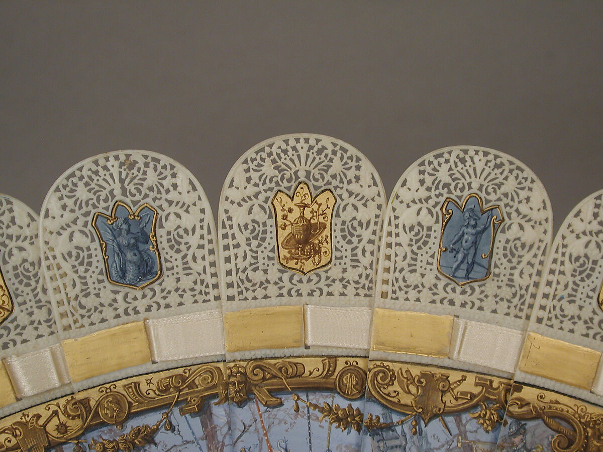 Fan, Edouard Moreau (French, 1825–1878), Ivory, paint, silk ribbon, French