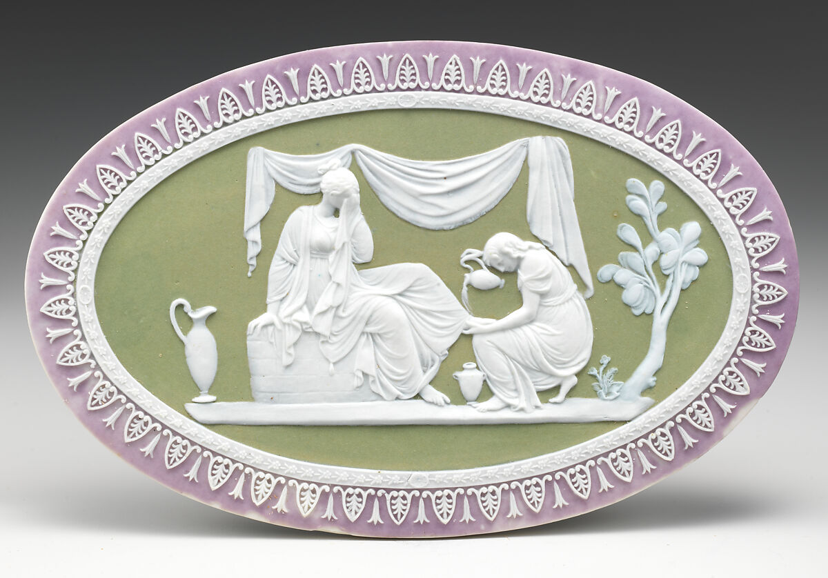 Plaque, Josiah Wedgwood (British, Burslem, Stoke-on-Trent 1730–1795 Burslem, Stoke-on-Trent), Jasperware, back green, British, Etruria, Staffordshire 